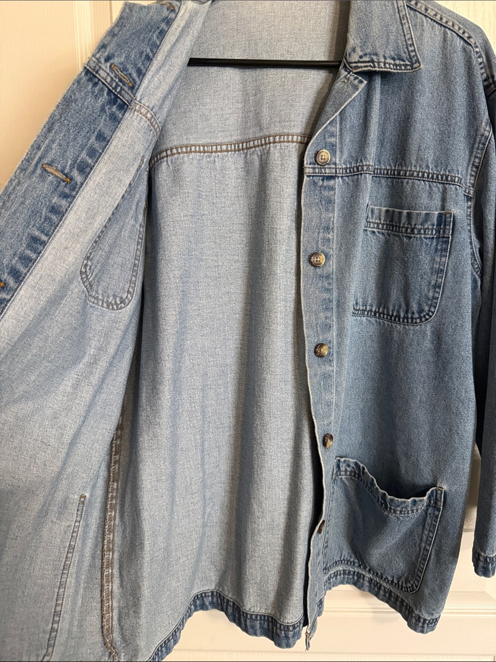Vintage 1990s Cabin Creek Blue Denim Chore Jacket with Patch Pockets Sz Large - Picture 6 of 7
